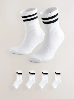 White With Black Stripe Sports Socks 4 Pack
