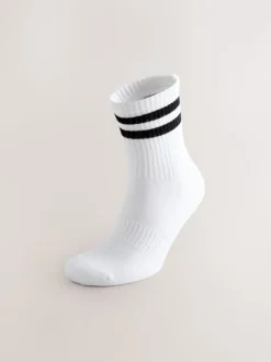 White With Black Stripe Sports Socks 4 Pack
