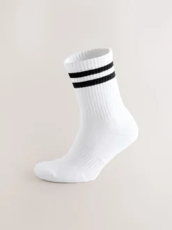 White With Black Stripe Sports Socks 4 Pack