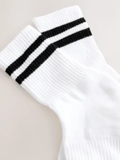 White With Black Stripe Sports Socks 4 Pack