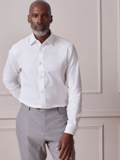 White With Trim Slim Fit Signature Textured Long Sleeve Shirt