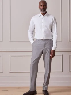 White With Trim Slim Fit Signature Textured Long Sleeve Shirt