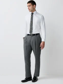 White With Trim Slim Fit Signature Textured Smart Shirt