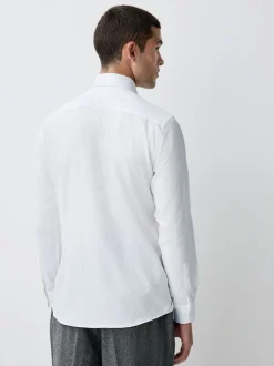 White With Trim Slim Fit Signature Textured Smart Shirt