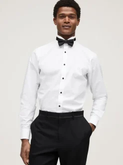 White/Black Slim Fit Single Cuff Shirt And Bow Tie Pack