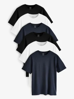 White/Black/Navy Regular Fit Essential Cotton T-Shirts 6 Pack
