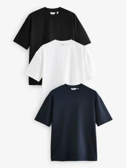 White/Black/Navy Relaxed Fit Heavyweight T-Shirts 3 Pack