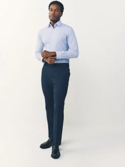 White/Blue Fine Stripe Muscle Fit Motionflex Textured Shirt