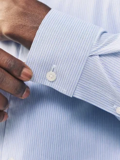White/Blue Fine Stripe Muscle Fit Motionflex Textured Shirt