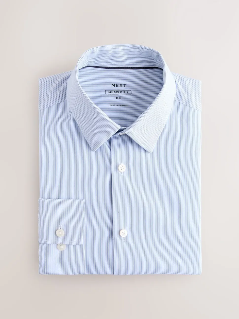 White/Blue Fine Stripe Muscle Fit Motionflex Textured Shirt