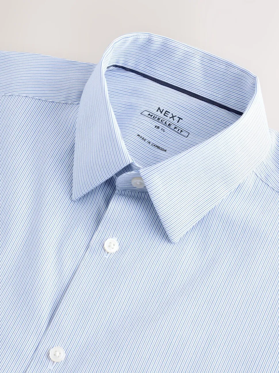 White/Blue Fine Stripe Muscle Fit Motionflex Textured Shirt