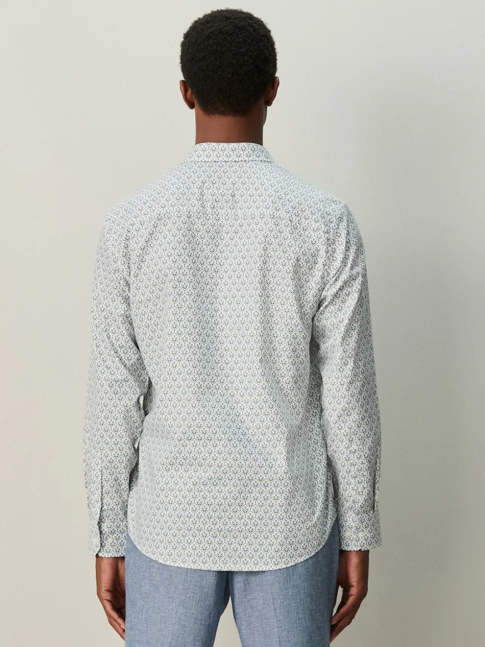White/Blue Floral Trellis Regular Fit Long Sleeve Print Shirt