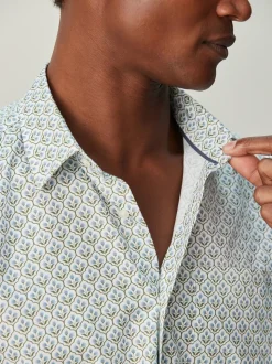 White/Blue Floral Trellis Regular Fit Long Sleeve Print Shirt