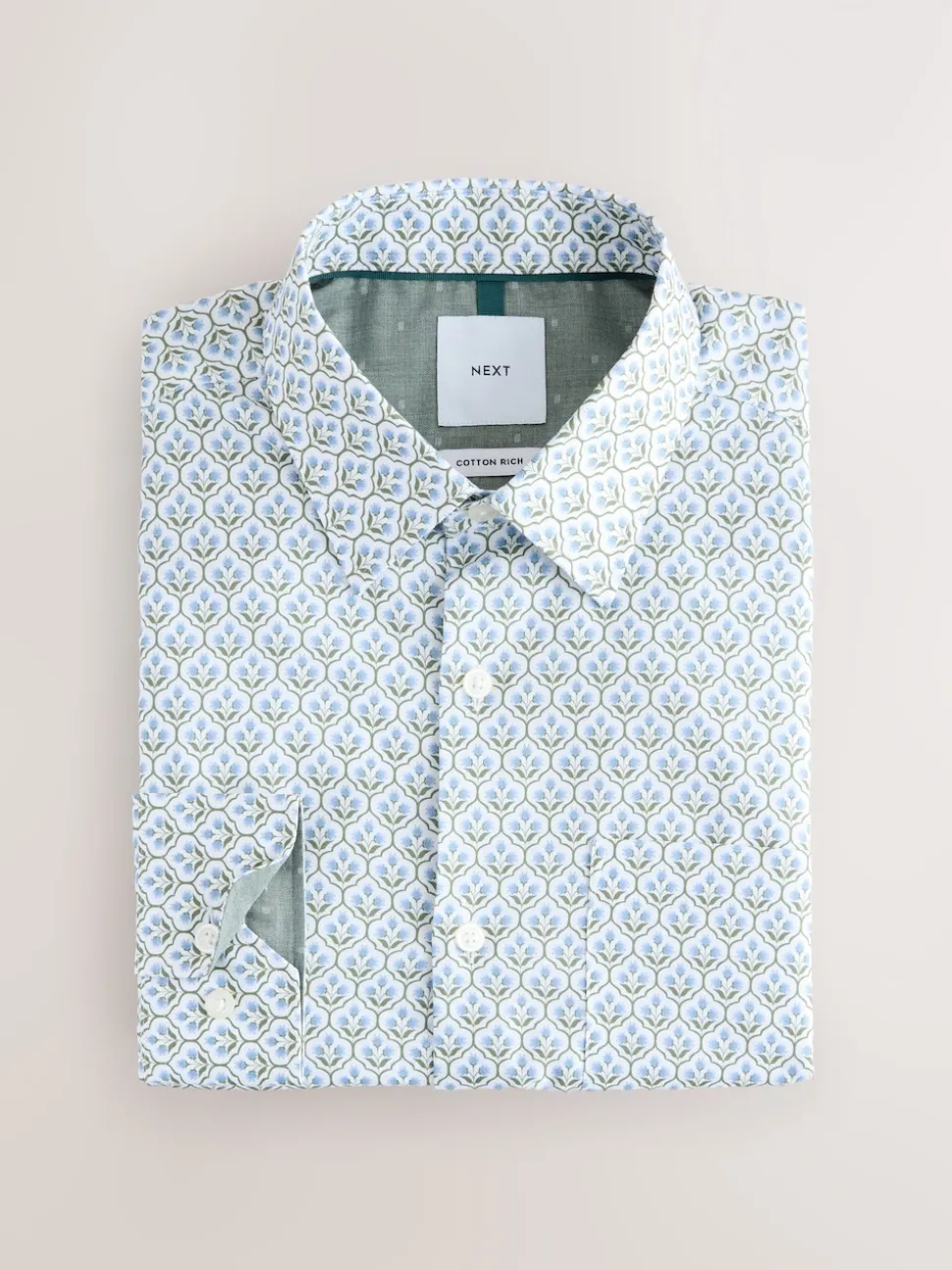 White/Blue Floral Trellis Regular Fit Long Sleeve Print Shirt