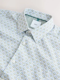 White/Blue Floral Trellis Regular Fit Long Sleeve Print Shirt