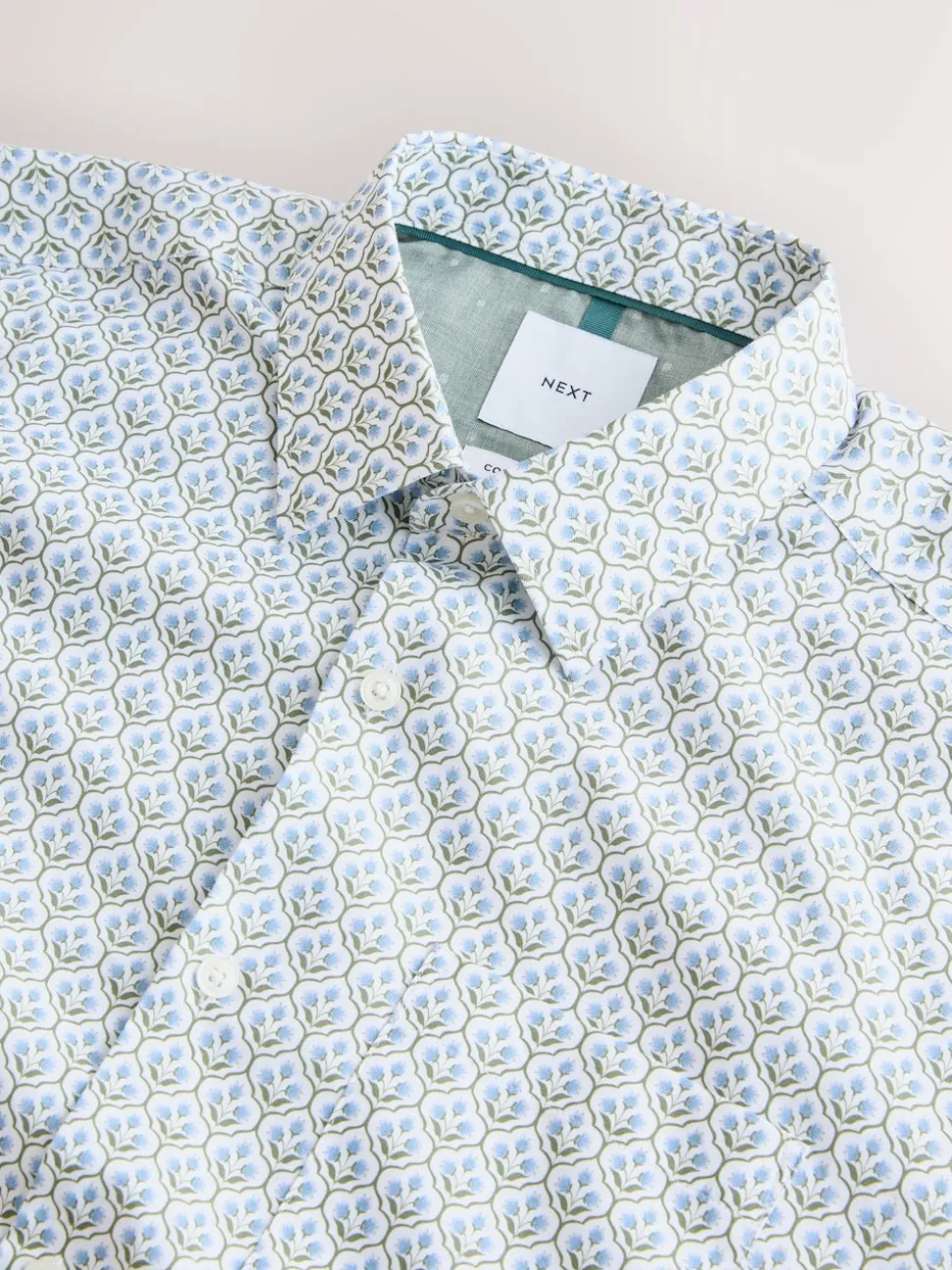 White/Blue Floral Trellis Regular Fit Long Sleeve Print Shirt