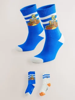 White/Blue Looney Tunes License Sports Socks 2 Pack