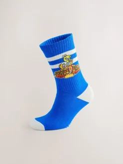 White/Blue Looney Tunes License Sports Socks 2 Pack