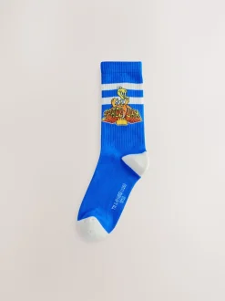 White/Blue Looney Tunes License Sports Socks 2 Pack