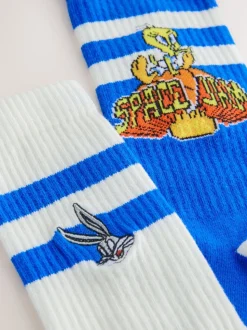 White/Blue Looney Tunes License Sports Socks 2 Pack
