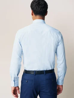 White/Blue Regular Fit Easy Care Long Sleeve Single Cuff Smart Shirts 2 Pack