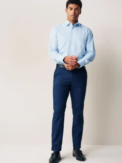 White/Blue Regular Fit Easy Care Long Sleeve Single Cuff Smart Shirts 2 Pack