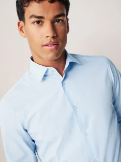 White/Blue Regular Fit Easy Care Long Sleeve Single Cuff Smart Shirts 2 Pack