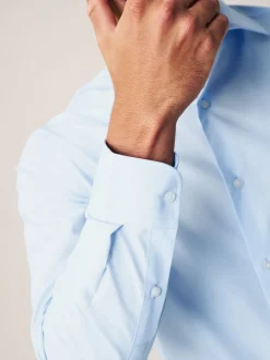 White/Blue Regular Fit Easy Care Long Sleeve Single Cuff Smart Shirts 2 Pack