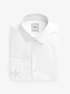 White/Blue Regular Fit Easy Care Long Sleeve Single Cuff Smart Shirts 2 Pack