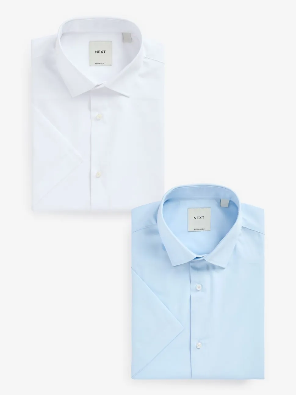 White/Blue Regular Fit Easy Care Short Sleeve Smart Shirts 2 Pack