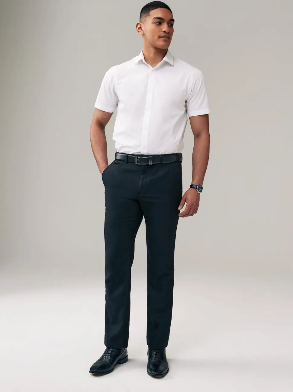 White/Blue Regular Fit Easy Care Short Sleeve Smart Shirts 2 Pack