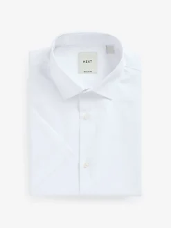 White/Blue Regular Fit Easy Care Short Sleeve Smart Shirts 2 Pack