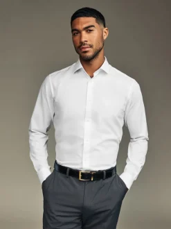 White/Blue Slim Fit Easy Care Textured Single Cuff Smart Shirts 3 Pack