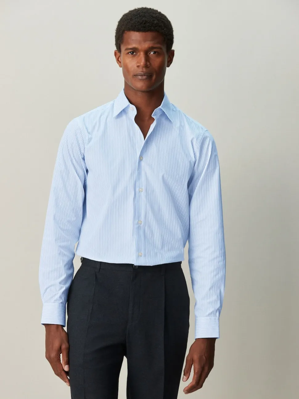White/Blue Stripe Regular Fit Cotton Rich Long Sleeve Formal Shirt
