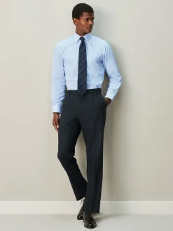 White/Blue Stripe Regular Fit Cotton Rich Long Sleeve Formal Shirt