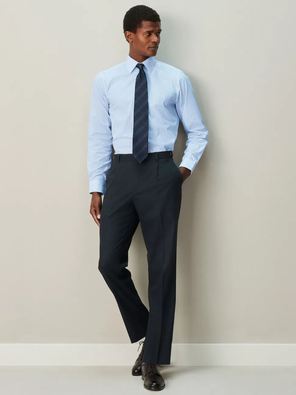 White/Blue Stripe Regular Fit Cotton Rich Long Sleeve Formal Shirt