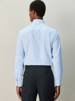 White/Blue Stripe Regular Fit Cotton Rich Long Sleeve Formal Shirt