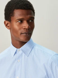 White/Blue Stripe Regular Fit Cotton Rich Long Sleeve Formal Shirt