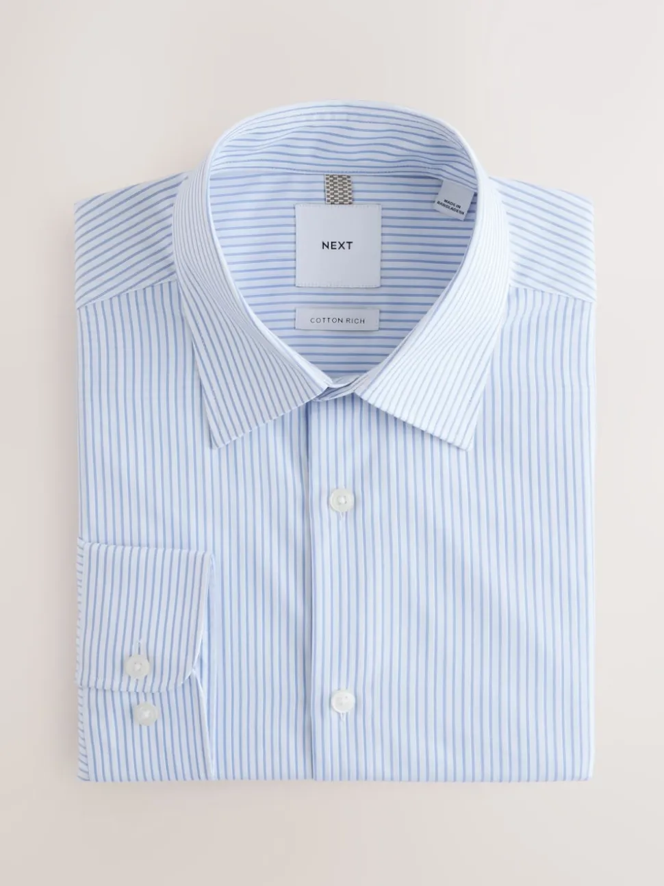 White/Blue Stripe Regular Fit Cotton Rich Long Sleeve Formal Shirt
