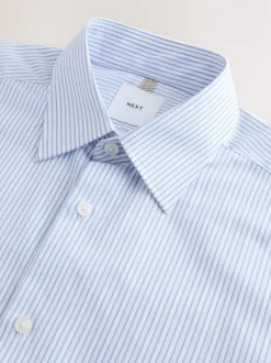 White/Blue Stripe Regular Fit Cotton Rich Long Sleeve Formal Shirt