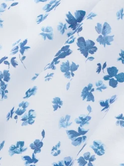 White/Blue Watercolour Ditsy Floral Slim Fit 100% Cotton Long Sleeve Single Cuff Printed Formal Shirt