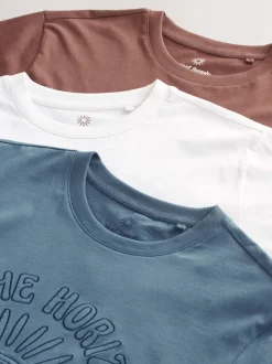 White/Blue/Brown Regular Fit Graphic Print T-Shirts 3 Pack