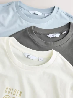 White/Blue/Grey Regular Fit Graphic Print T-Shirts 3 Pack