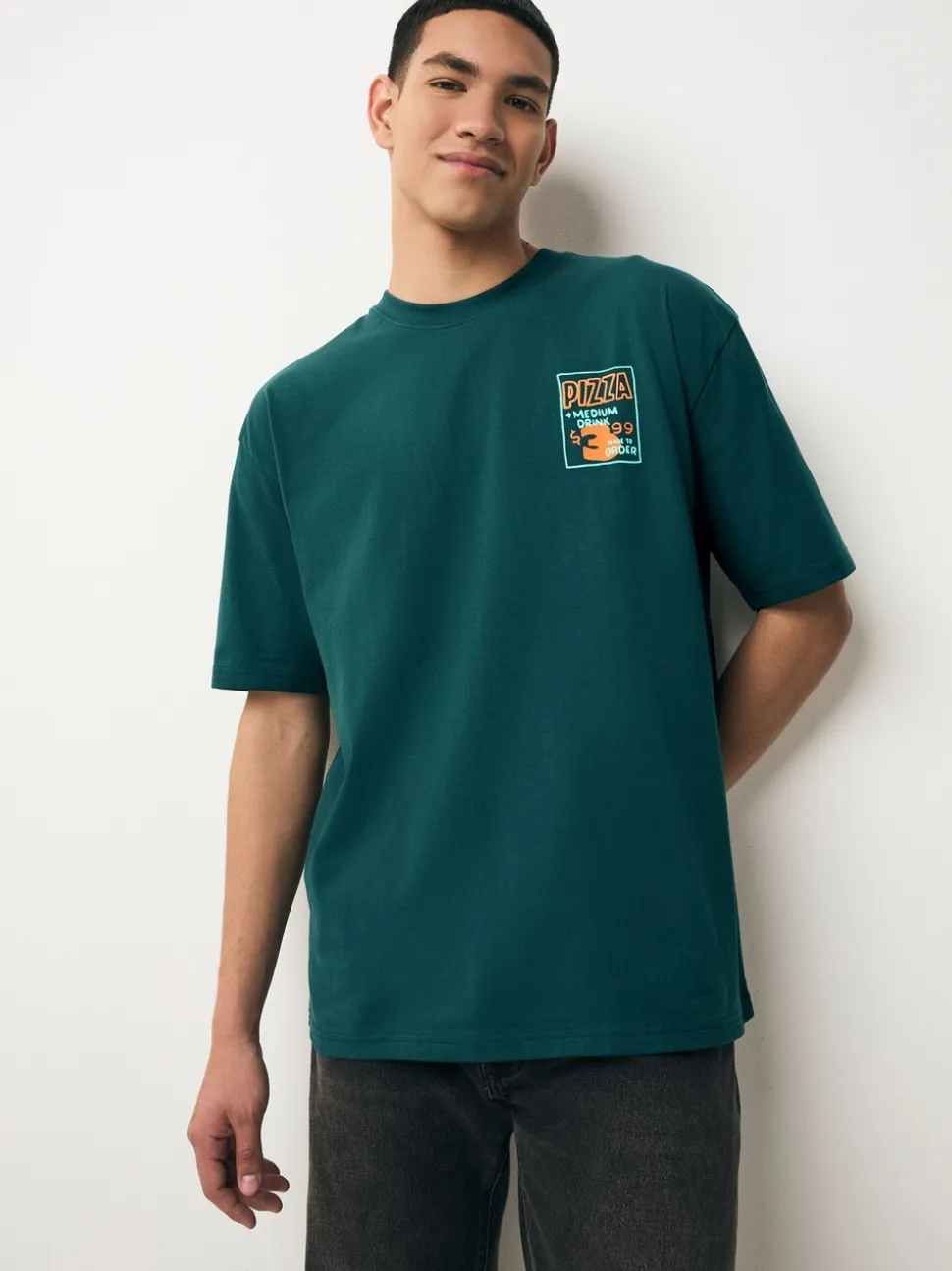 White/Green/Brown Relaxed Fit Graphic Print Heavyweight T-Shirt