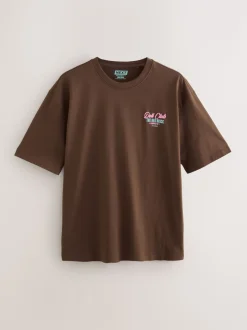 White/Green/Brown Relaxed Fit Graphic Print Heavyweight T-Shirt