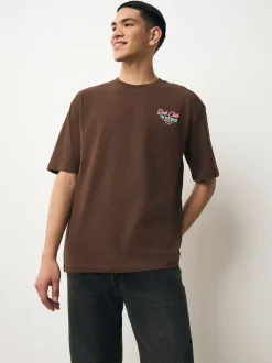 White/Green/Brown Relaxed Fit Graphic Print Heavyweight T-Shirt