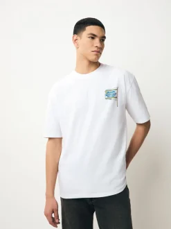 White/Green/Brown Relaxed Fit Graphic Print Heavyweight T-Shirt