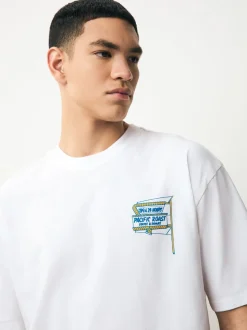 White/Green/Brown Relaxed Fit Graphic Print Heavyweight T-Shirt
