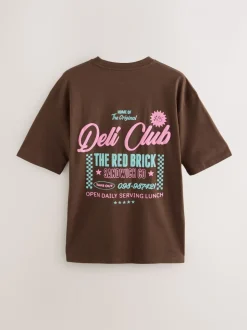 White/Green/Brown Relaxed Fit Graphic Print Heavyweight T-Shirt