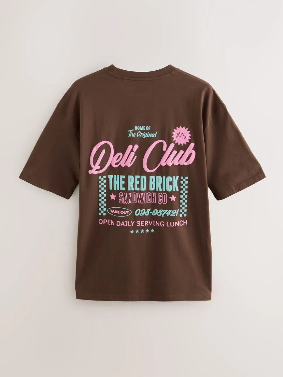 White/Green/Brown Relaxed Fit Graphic Print Heavyweight T-Shirt